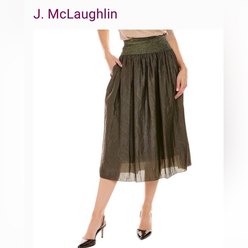 J. McLaughlin Olive Green Textured Midi Skirt